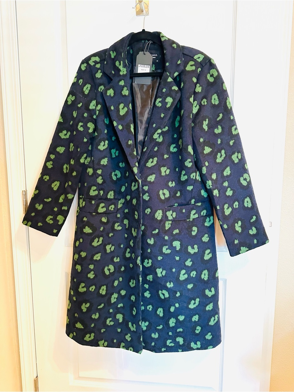 Brave Soul Leopard Print Coat Blue Green Statement Coat (14 US) (NEW)